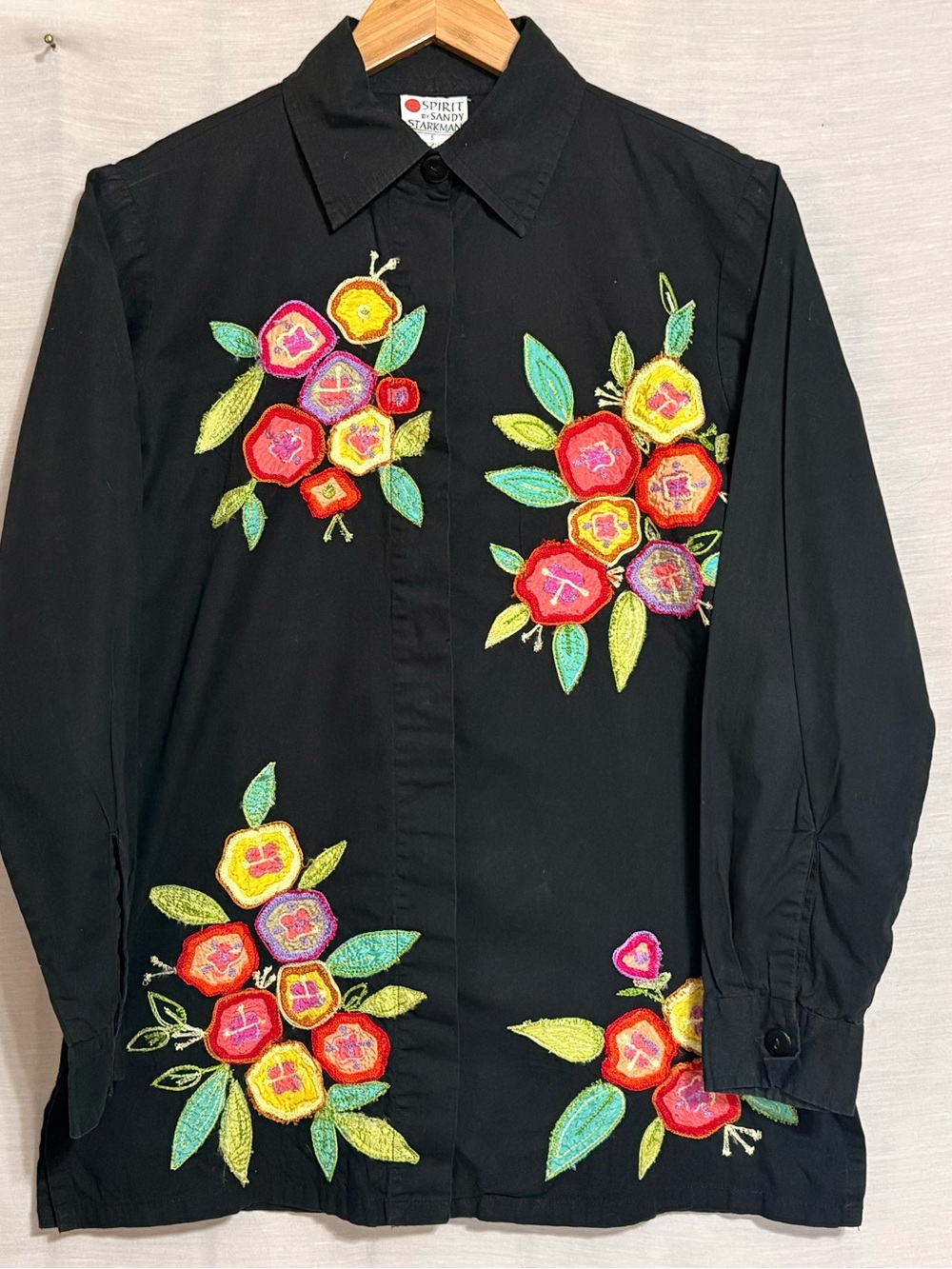 Spirit by Sandy Starkman Vintage Embroidered Floral Shirt S